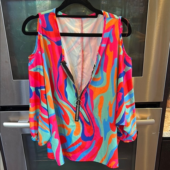 Pink and Orange Relaxed Graphic Blouse - Picture 1 of 3